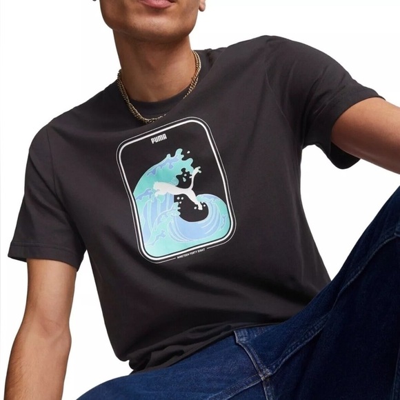 Puma Men's Short-Sleeve Wave Logo-Graphic T-Shirt - Black-shirt - Picture 1 of 12